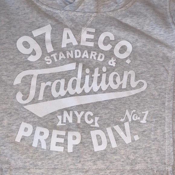 AEO Heather Gray Hoodie With Raw Edge Seems - Picture 7 of 9